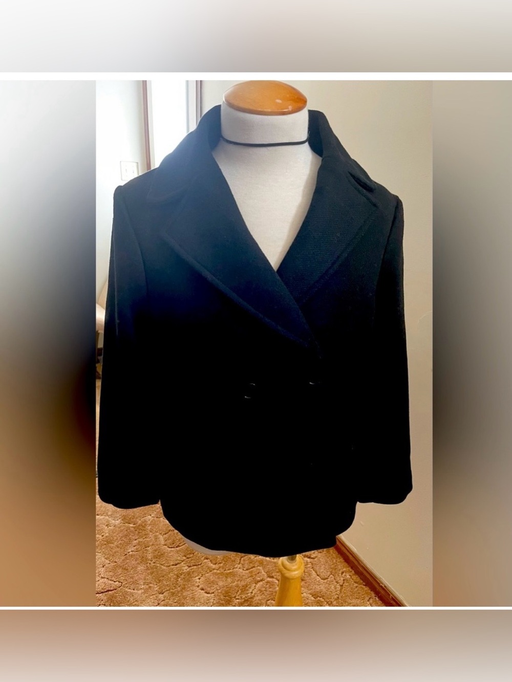 Black Women's Double-Breasted Peacoat - Classic Fall Jacket